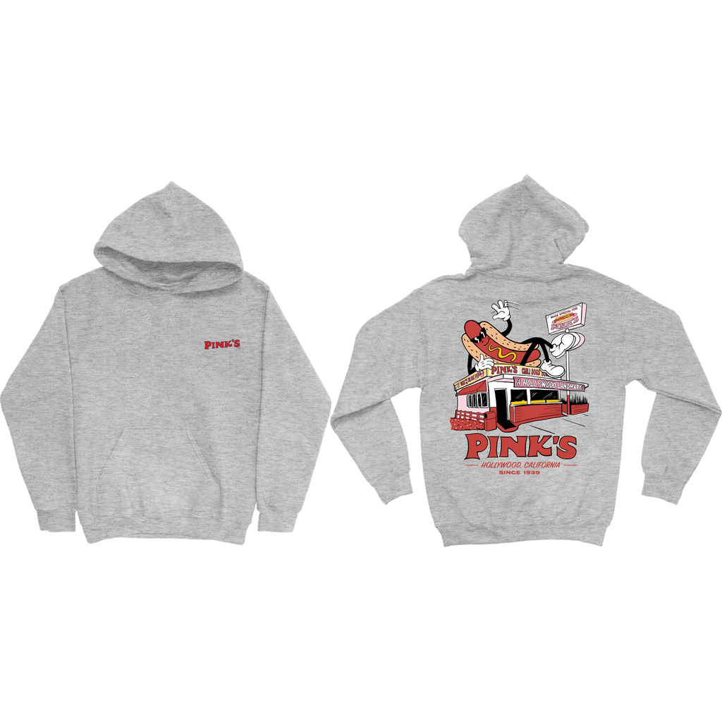 Street View Hoodie [Sport Grey] with 'Pink's Hot Dogs' graphic