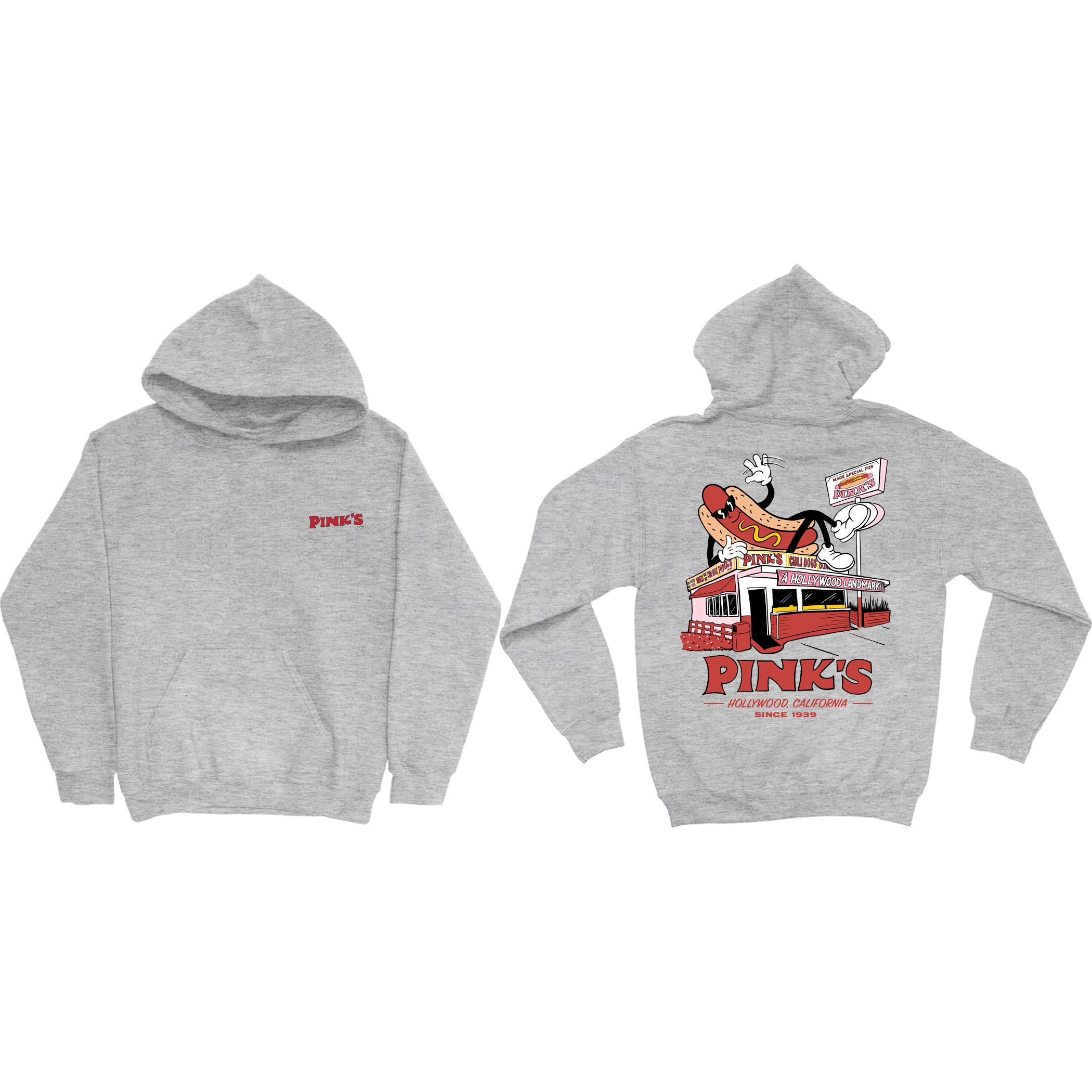 Street View Hoodie [Sport Grey] with 'Pink's Hot Dogs' graphic